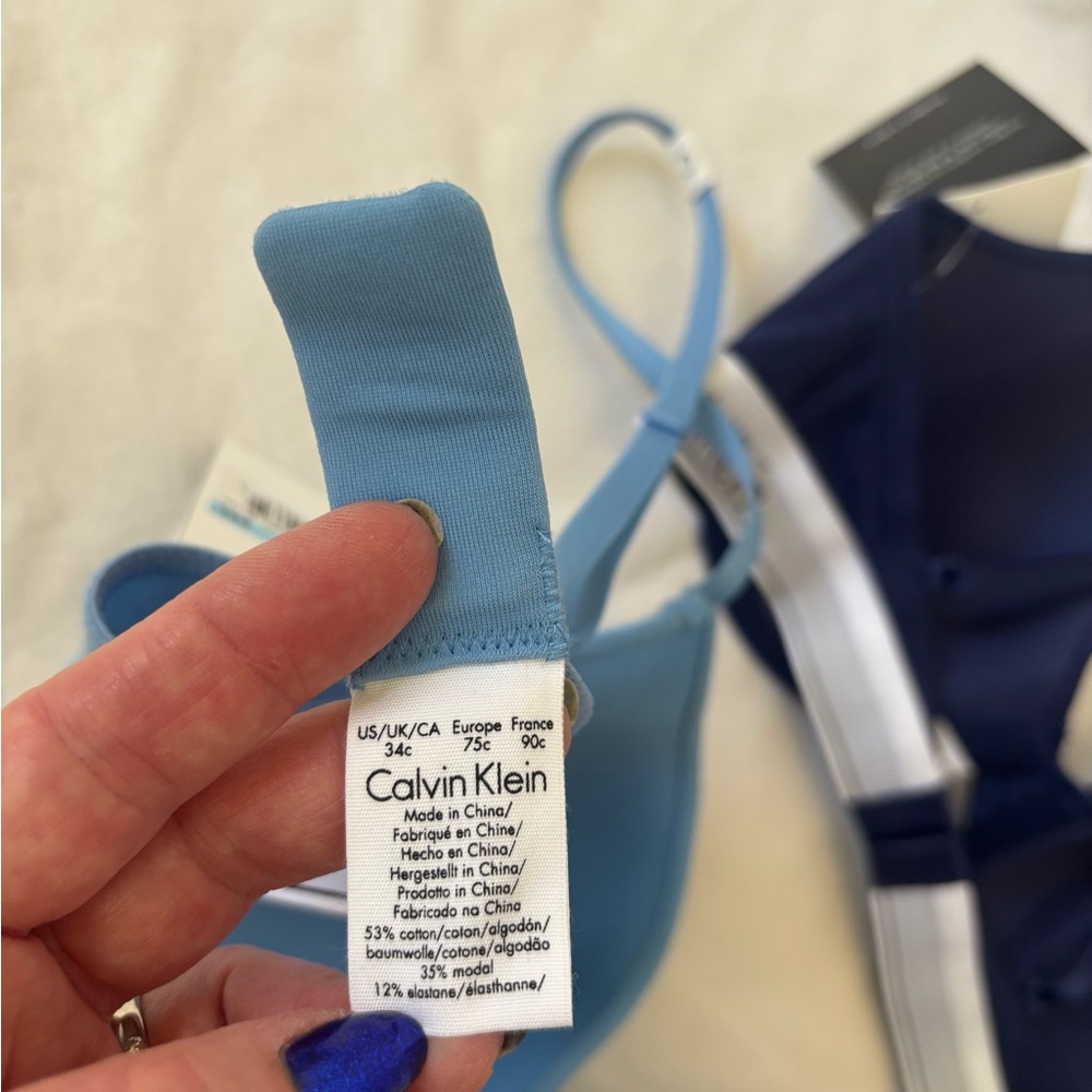 Calvin Klein Modern T Shirt Bra 34C ~ Two Bras ~ New w tags ~ Blue - Picture 6 of 7